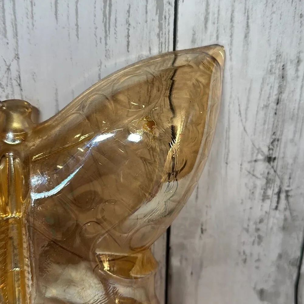 Jeanette Glass Dish Vintage Butterfly Amber Nut Candy Relish Divided Collectible